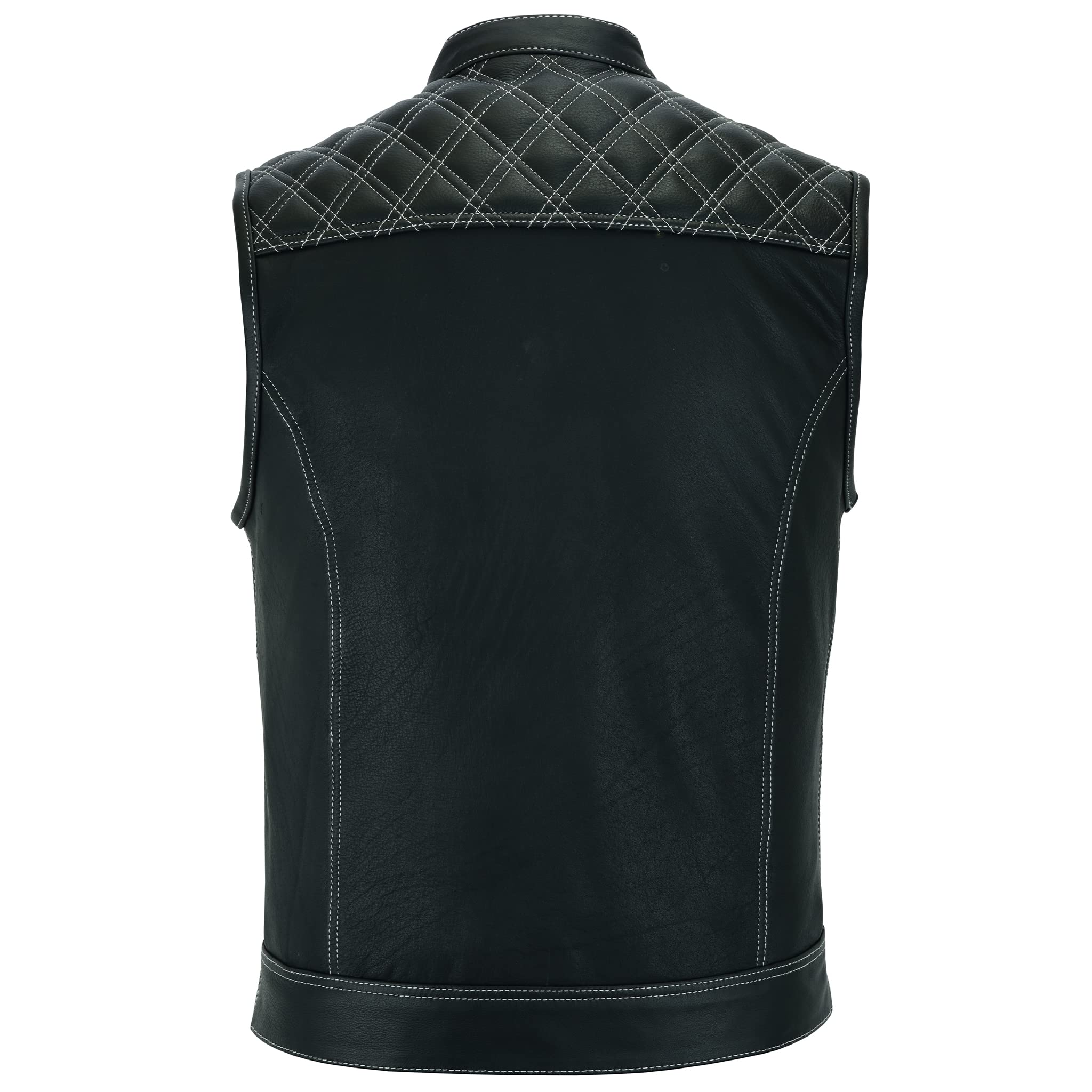Leatherick Groove Club Gilet Pelle Uomo - Fodera In Raso Paisley Tradizionale Con Cuciture a Rombi Bianche