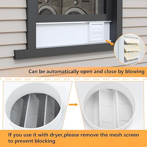 Miniatura 6 de LBG Products Kit de ventana de ventilación para secadora con cubierta de ventilación de cierre automático con pantalla para manguera de ventilación