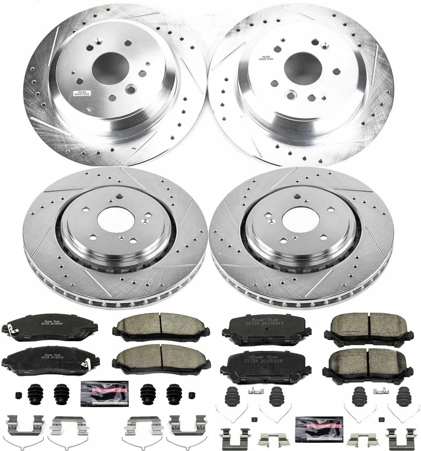 PowerStop Front and Rear Brake Kit For Acura MDX 2014-16 - Drilled and Slotted Disc Rotors with Ceramic Brake Pads Replacement, K6956