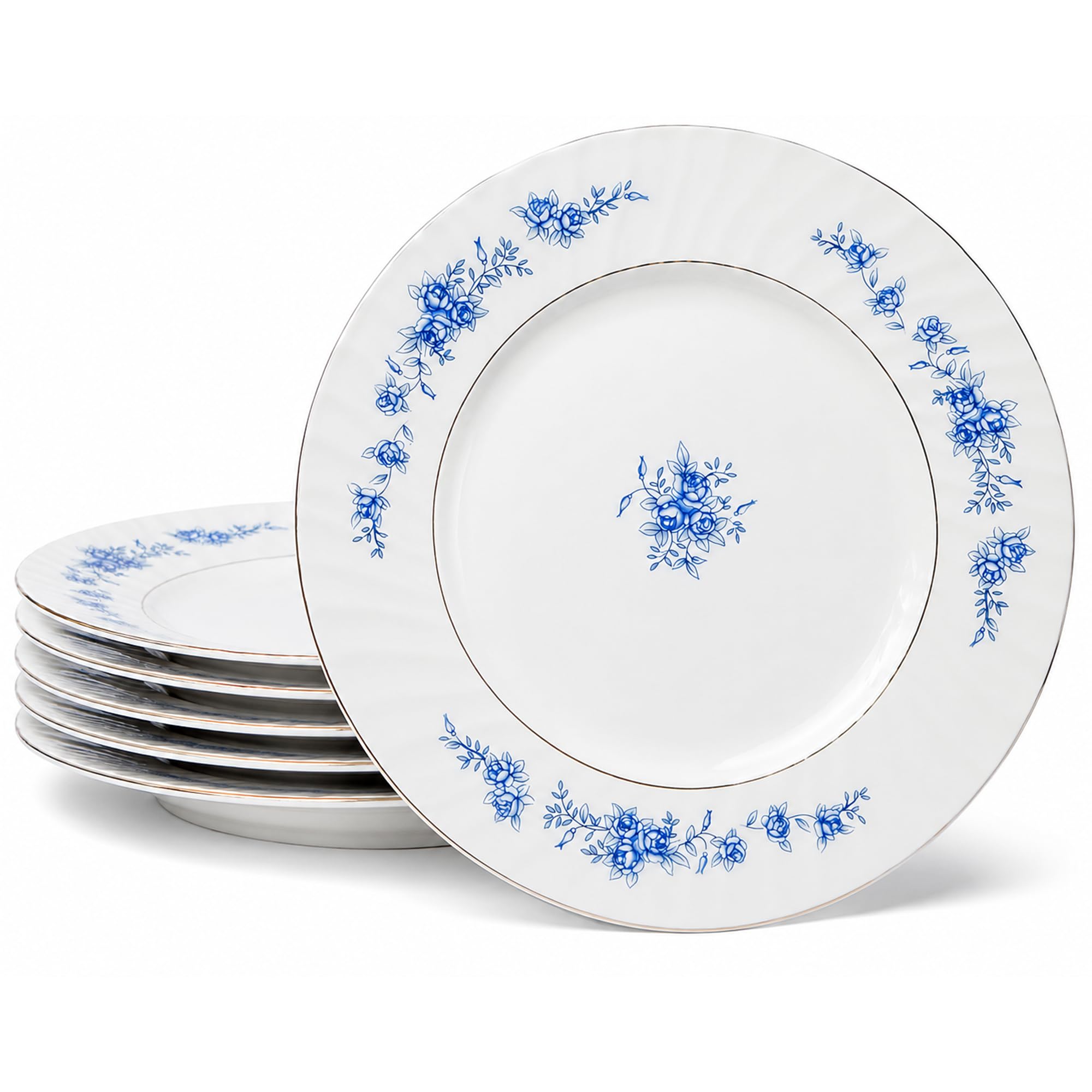 Lynns 7.5-Inch Vintage Floral Pattern Porcelain Salad Plates in Royal Rose
