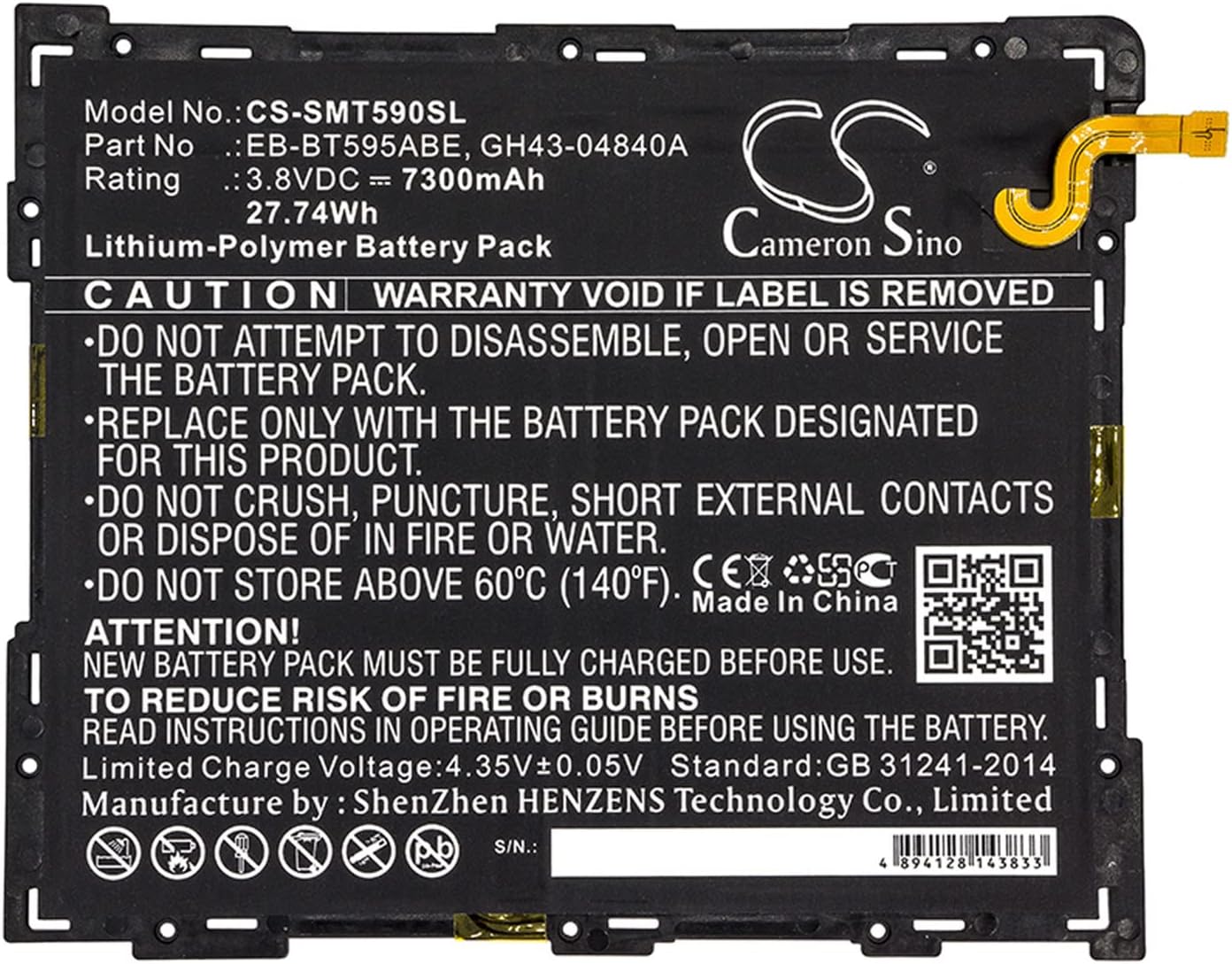 Cameron Sino Battery for Samsung Galaxy Tab A 10.5 2018 TD-LTE, Galaxy Tab A2 XL, SM-T590, SM-T590NZAATGY, SM-T590NZBAXSP, SM-T595 7300mAh