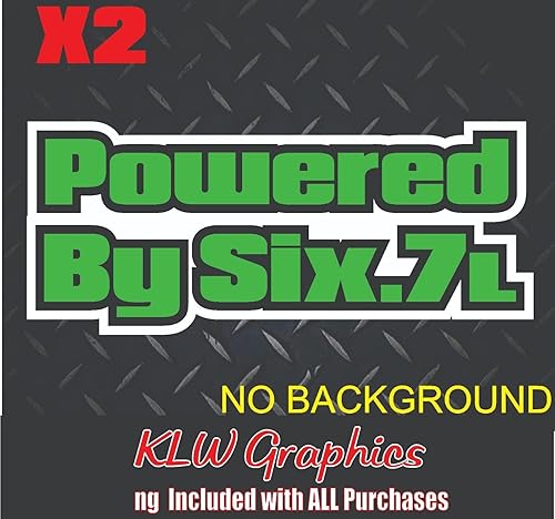 Powered By 6.7L Lime Green Black White Full Color Decal Sticker Diesel Truck Crew Cab 7.3 6.0 Soot Def Stroke