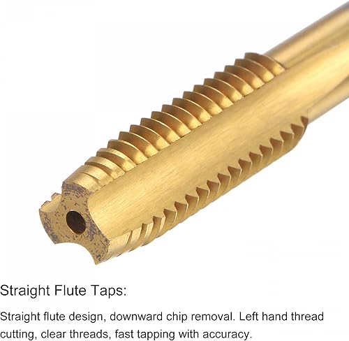Miniatura 3 de uxcell Grifos de flauta rectos, M8 x 1.25 Métrico Izquierdo Mano Izquierda Recubierto de Titanio M35 Cobalto Máquina de Acero de Alta Velocidad