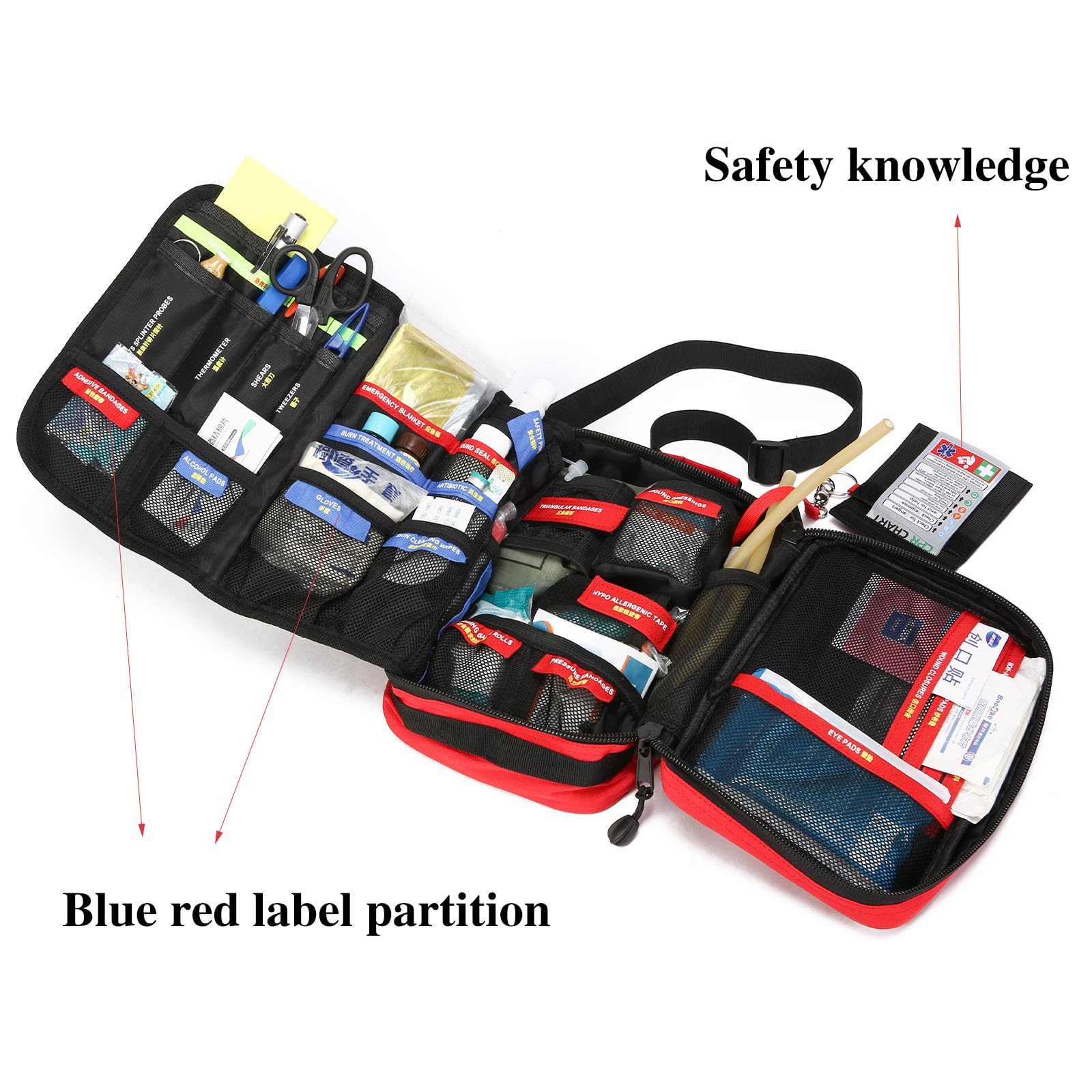 Kit di primo soccorso, borsa medica traumatologica di grande capacità, per casa, ufficio, campeggio, escursionismo e attività all'aperto, Rosso