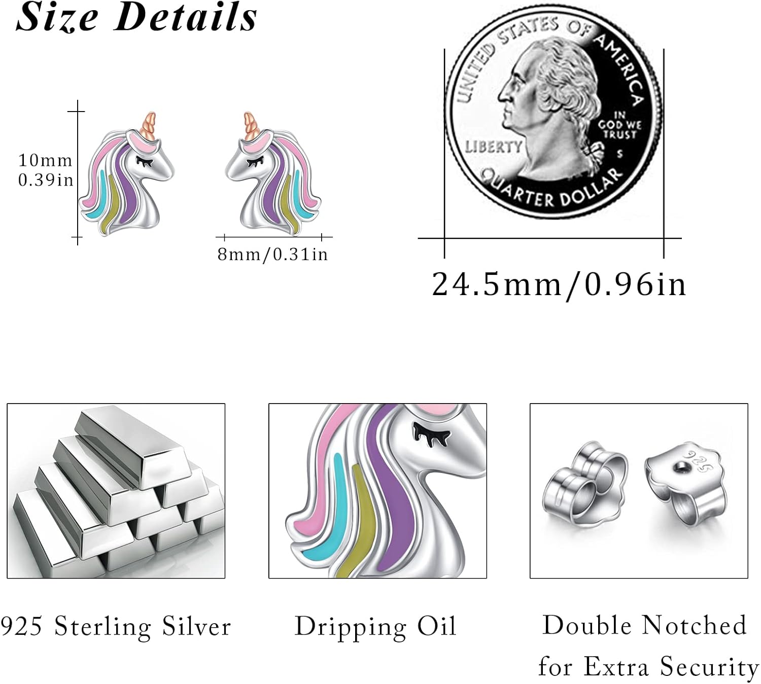 TUGHRA Dainty Unicorn Stud Earrings for Women, S925 Sterling Silver Hypoallergenic Earrings with Flat Backs, Unicorn Gifts for Daughter, Teenage, Niece Valentine‘s Day, Birthday - Image 6