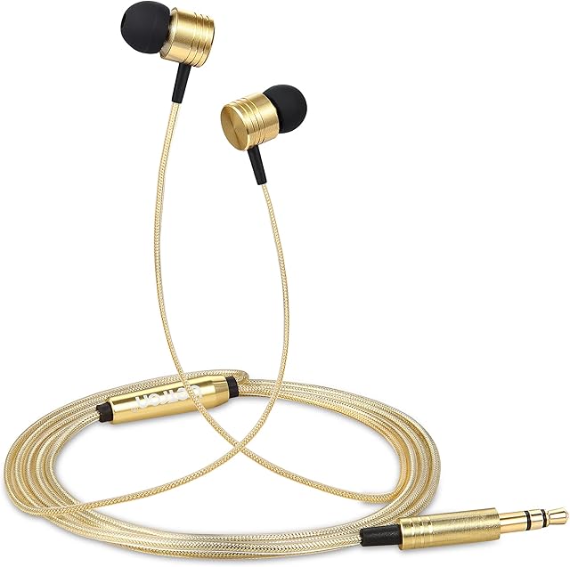 Betron B650 in Ear Headphones Earphones Wired with Noise Isolating Earbuds Tangle-Free Cord Carry Case Soft Ear Buds 3.5mm Plug, Gold