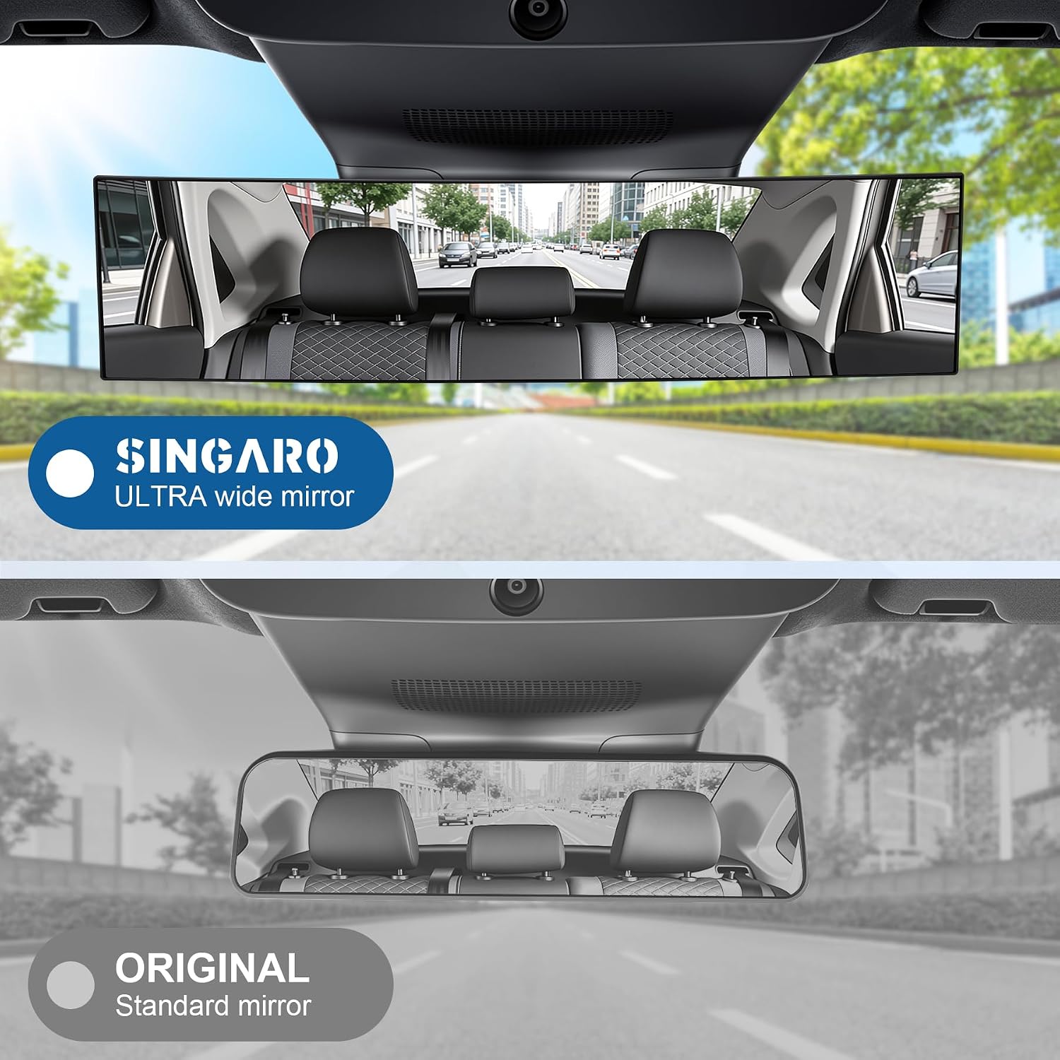 SINGARO Interior Rearview Mirrors, Universal Panoramic Car Rear View Mirror Accessories, Wide Angle Reduce Blind Spot Effectively for Car, Jeep, Truck, Motorcycle, Tractor, ARB, ATV, SUV, RV