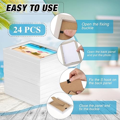 Miniatura 3 de Roowest Juego de 24 marcos de fotos de madera a granel con hoja acrílica, marcos de fotos pequeños con clavos invisibles y ganchos en S para pared y