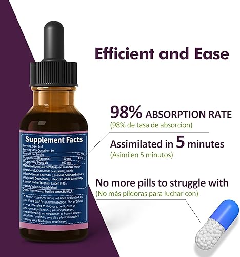 Miniatura 5 de Nurbetoxa Gotas de ayuda para dormir de raíz de valeriana, relajación de magnesio, Gotas de Citrato de Magnesio y Raiz de Valeriana y Flor de