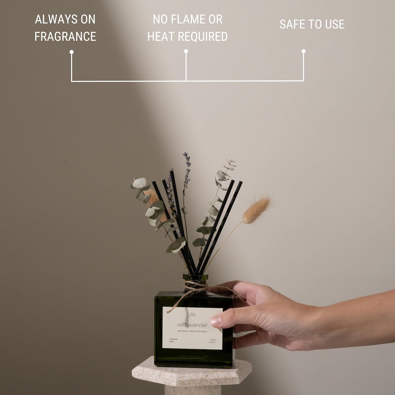 Craft & Kin Reed Diffuser with Dried Flowers | 5 oz White Lavender Scented Winter Reed Diffusers for Home, Bathroom | Scent Sticks | Elegant Fragrance Home Decor for Men & Women - Image 6