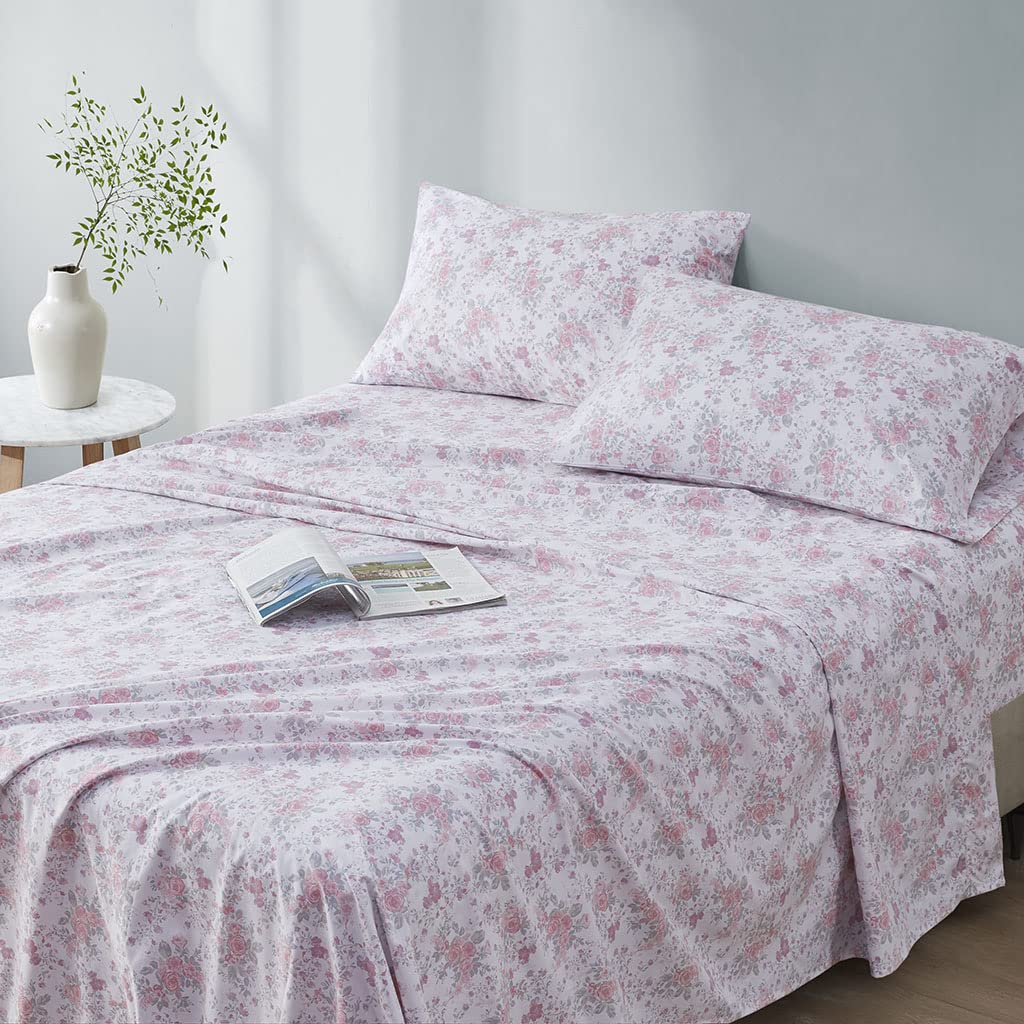 Comfort Spaces 100% Cotton Sheet Set Breathable, Lightweight, Soft with 14" Elastic Pocket Fits up to 16" Mattress, All Season Cozy Bedding, Matching Pillow Case, Cal King Jenny Pink 4 Piece