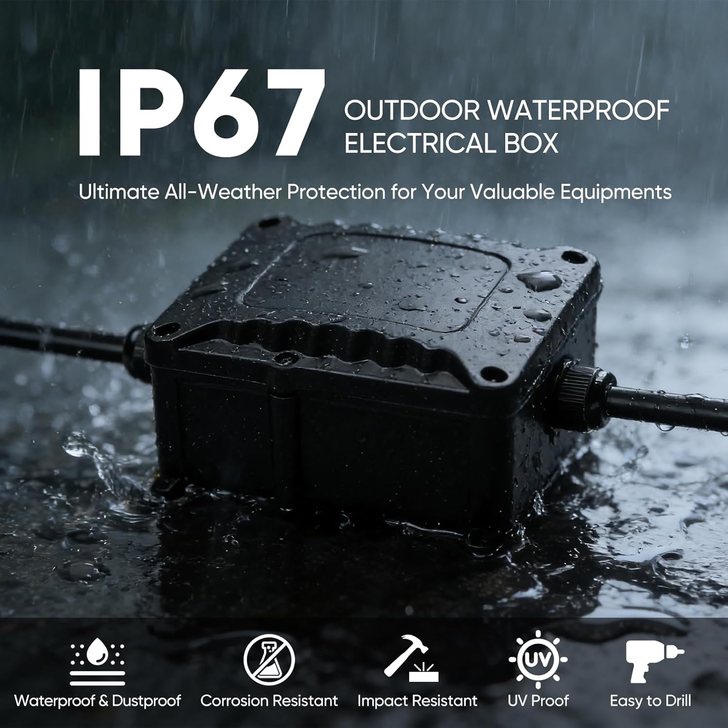 Shine Decor IP67 Outdoor Waterproof Box, 1IN/1Out Junction Box, Cable Glands Electronic Enclosure for Flexible Wall Washer Lights
