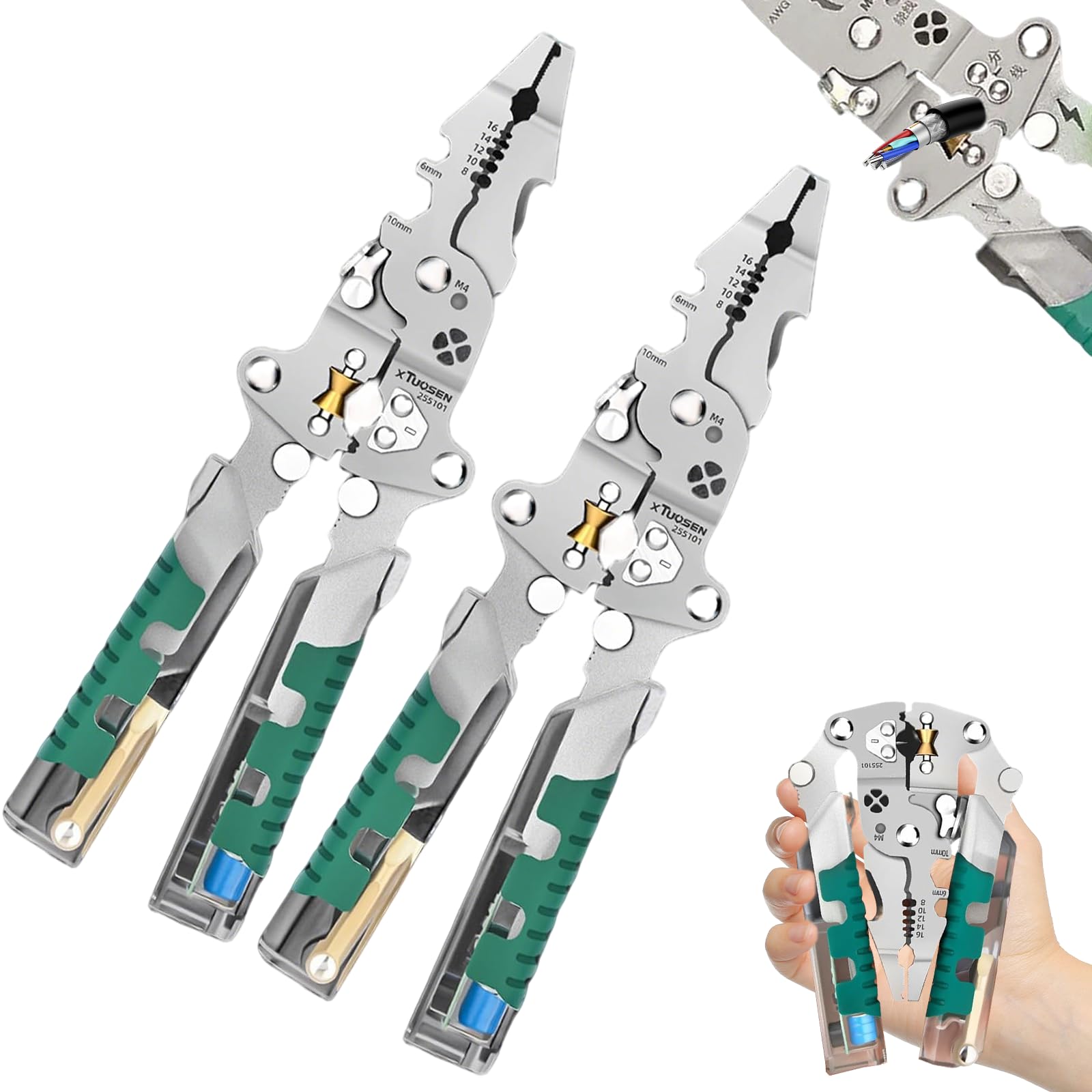 Uoaesr A 2Pcs 5-In-1 Electrical Pliers - Folding Wire Stripper Tool With Voltage Tester | Crimping, Cutting, Screwdriving | Foldable Design For Electricians, Folding Stylus Screwdriver Wire Stripper (A 2Pcs)