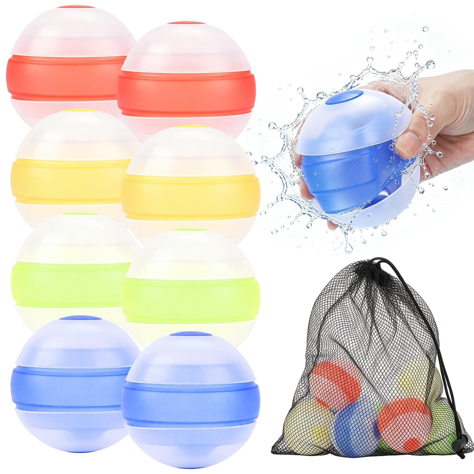18 Globos de Agua Reutilizables para Niños, Autocierre en 1 Segundo, Diseño de Doble Apertura de Silicona, Juguetes de Agua para Piscina, Playa, Jardín, Fiestas de Verano y Juegos al Aire Libre