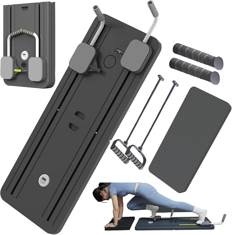 ExeractFit Hasizom Erősítő Roller Board - Automata Visszapattanó Edzőeszköz Ellenálló Gumiszalaggal, Pilates Reformer Szett, Fekete
