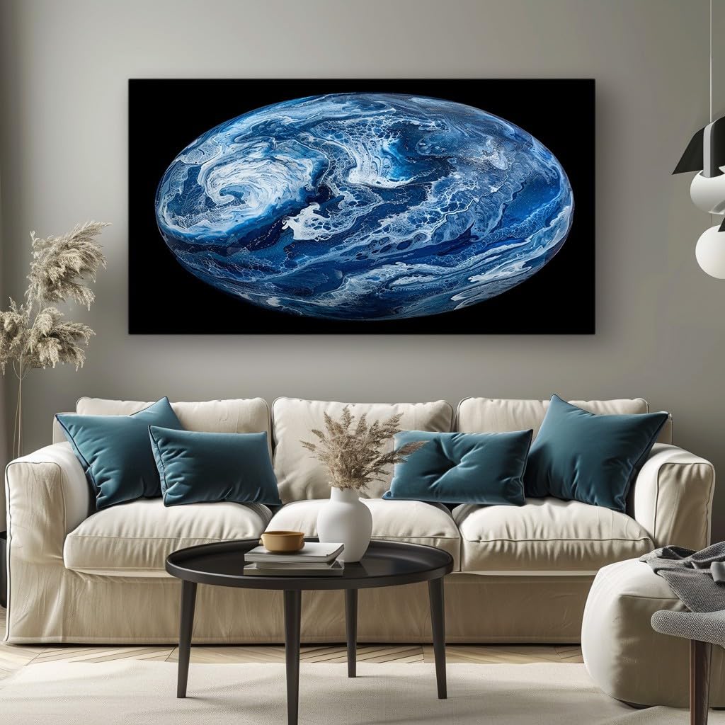 MKBKLI Abstract Canvas Wall Art for Living Room Blue Earth Paintings for Bedroom, Office, Kitchen - Home Decor Pictures, 60x120cm