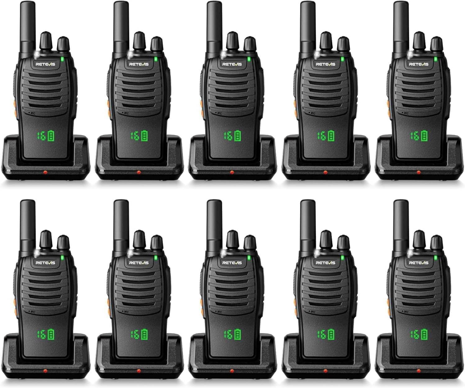 Retevis H777H Radio Bidirezionale Senza Licenza, Walkie Talkie con Schermo, 16 Canali, USB C, Walkie-Talkie professionali ricaricabili a lungo raggio, Walkie-Talkies per Produttore (Nero, 10 Pezzi) | 16 Canali, USB C, Walkie-Talkie professionali ricaricab