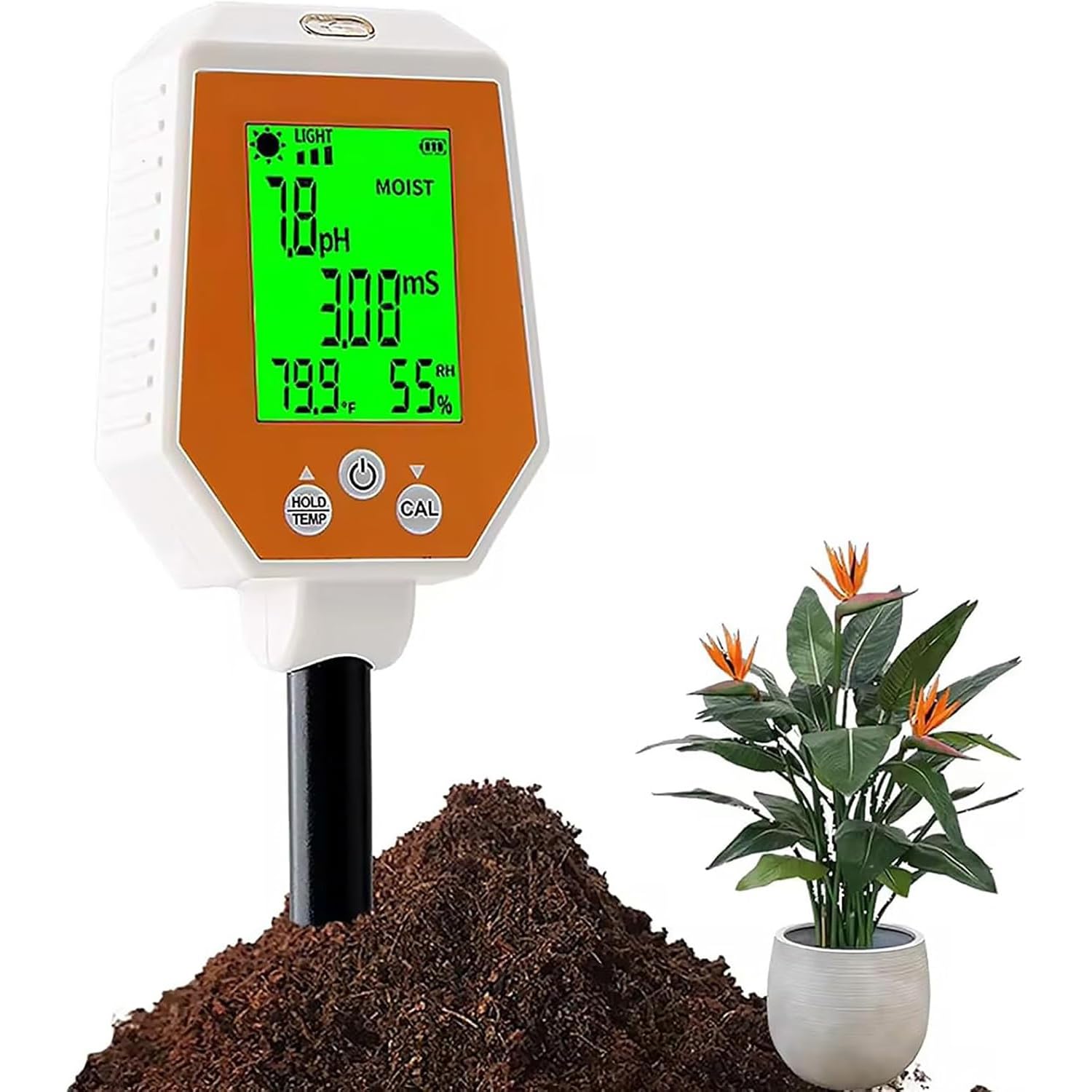 Medidor de suelo for plantas, medidor digital de humedad del suelo con medidor de pH/CE/luz/temperatura/humedad del aire, medidor de pH de conductividad del suelo de alta precisión for plantas