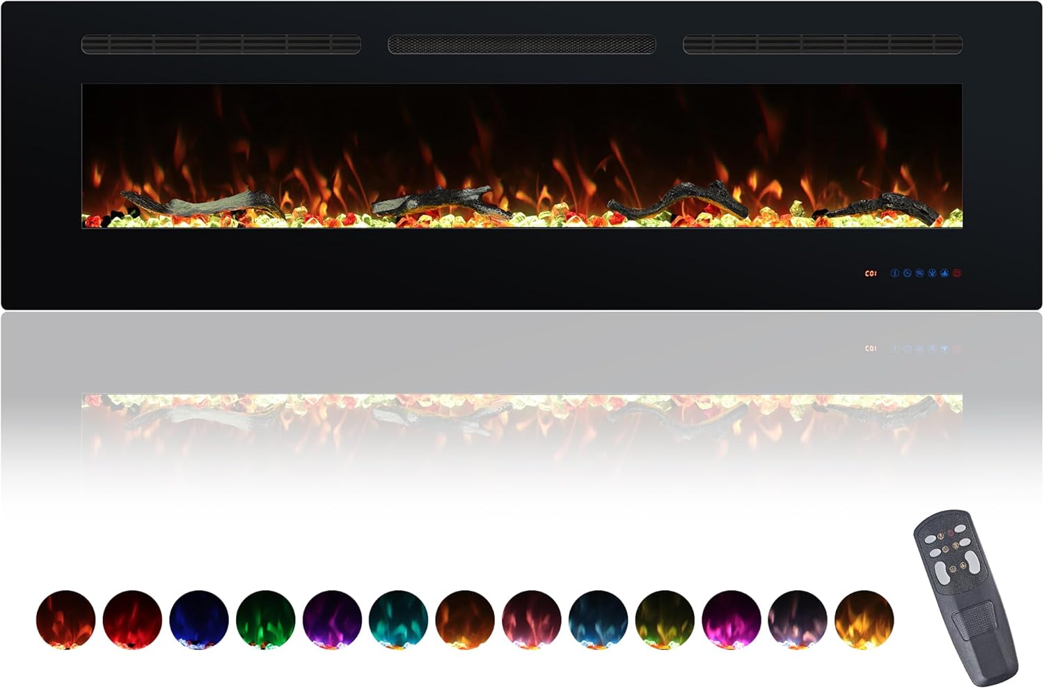 Valuxhome Wall Mounted and Recessed 60 Inches Electric Fireplace Inserts