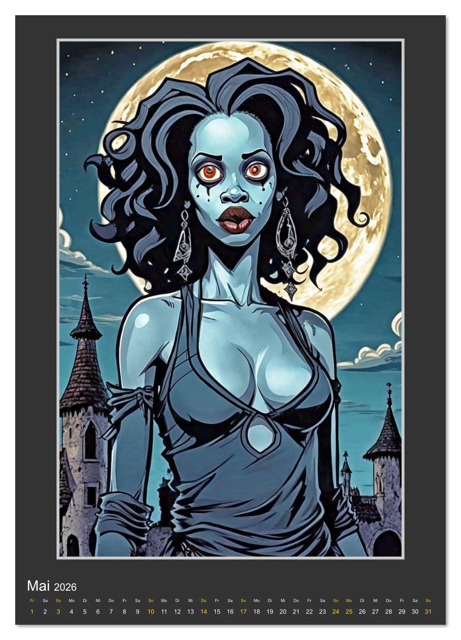 Die Schreckensschwestern vom Hotel Horror (hochwertiger Premium Wandkalender 2026 DIN A2 hoch), Kunstdruck in Hochglanz: Grunge, Gothic, Horror und zwölf Frauen. (CALVENDO Spass)