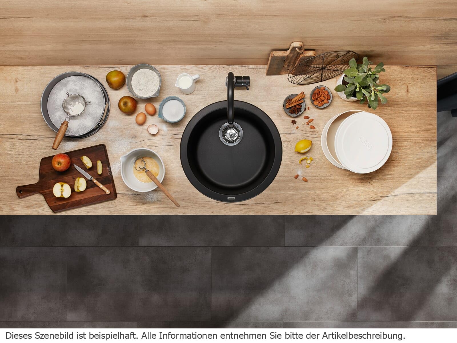 BLANCO RONDO | Granitspüle aus SILGRANIT schwarz | Ø 45 cm | für 45 cm breite Unterschränke | Die runde individuelle Lösung für kleine Küchen | Einbauart: Einbau von Oben
