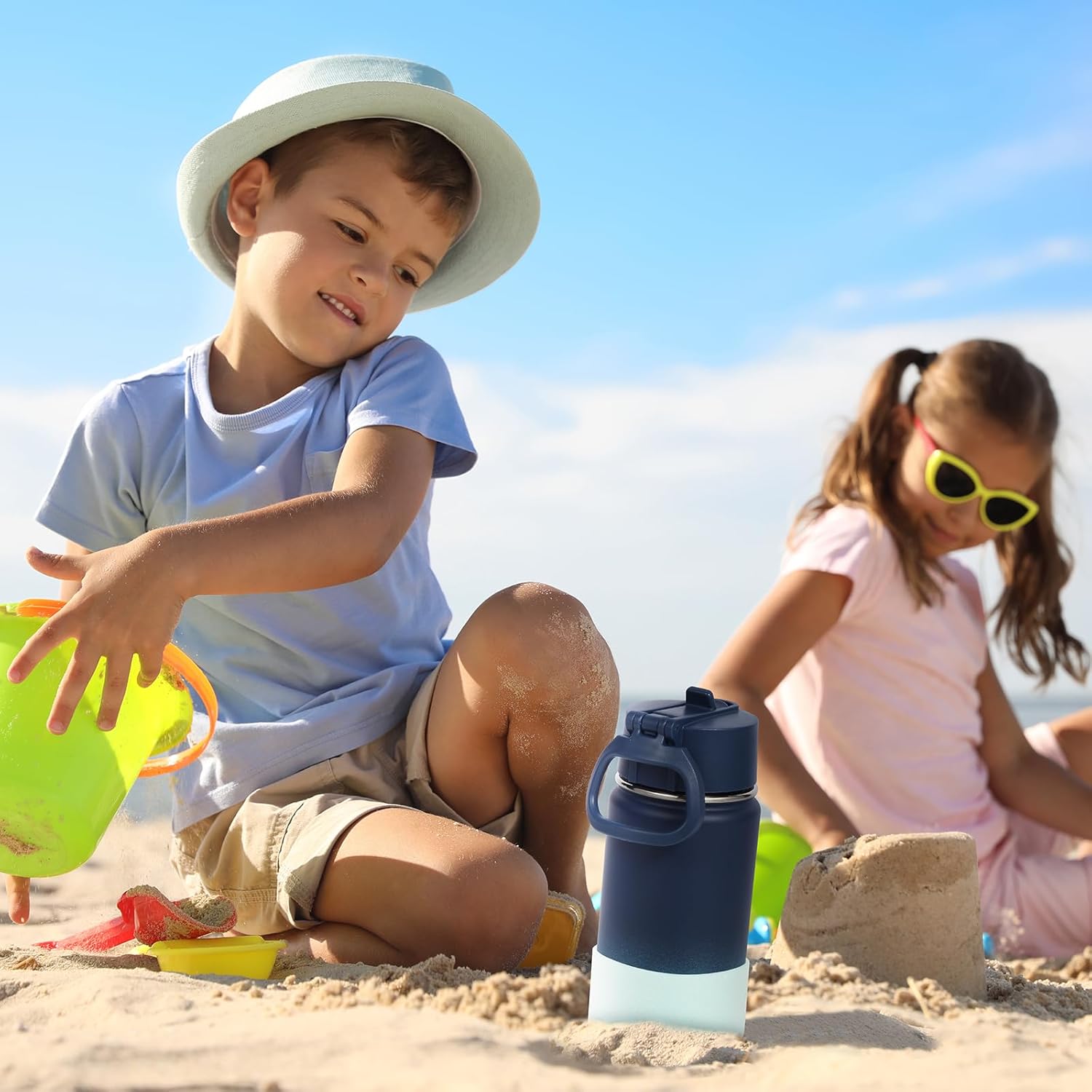 Volhoply 14oz KIds Stainless Steel Insulated Leakproof Water Bottle with Straw Lid and Silicone Boot,BPA-Free Easy Use for Boys&Girls,Double Wall Vacuum Bottles(Blue Green,1) - Image 7