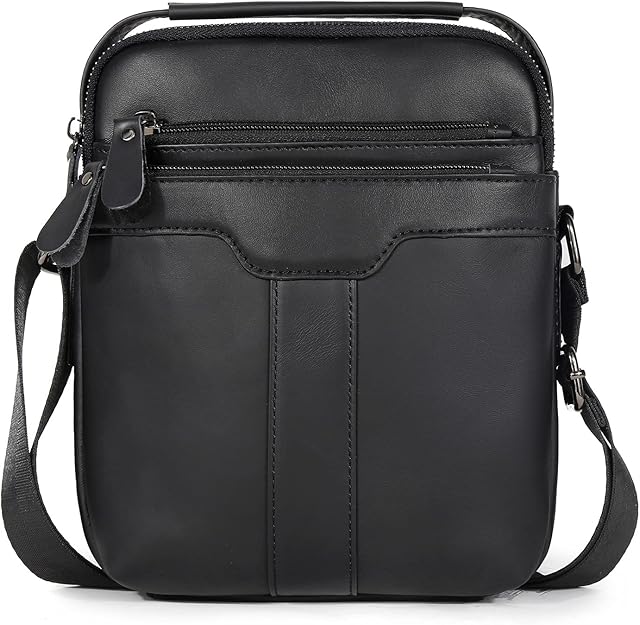 BAIGIO Men's Leather Shoulder Bag Business Messenger Bag with Adjustable Shoulder Strap Casual Crossbody Bag for Daily Use Side Satchel Side Bag Retro Briefcase