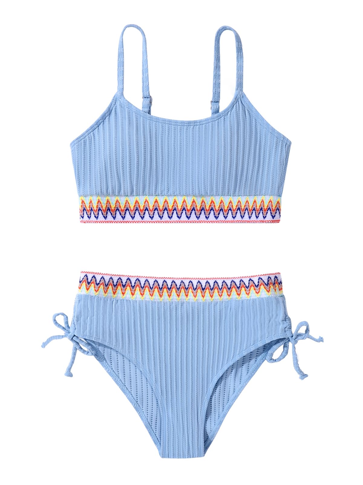 Girls Swimsuits Teen Girls Two Piece Bathing Suit High Waist Bikini Set with Chest Pad Color Block Swimwear 9-16T