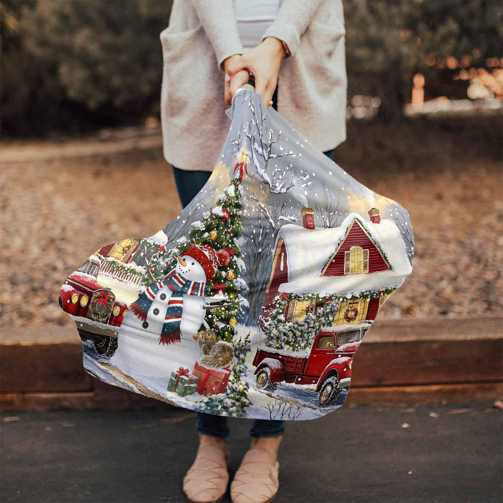 Nursing Cover for Breastfeeding Scarf, Farmhouse Truck Snow Xmas Tree Snowman Baby Car Covers Super Soft Multi Use for Canopy Shopping Cart Cover Blanket Stroller Cover