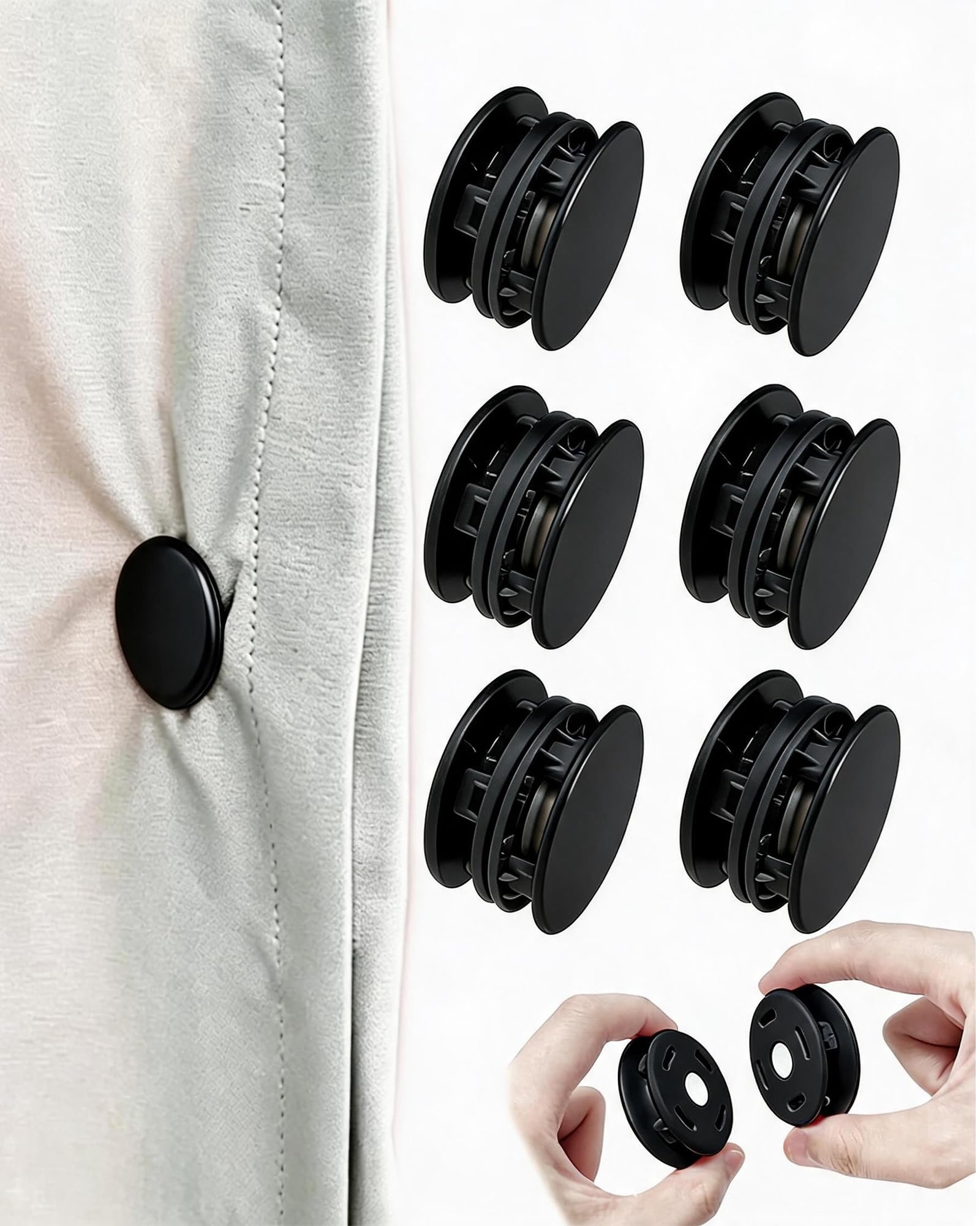Joduy Black-6 Pairs Magnetic Clips For Curtains – Curtain Buckle Set For Window Treatments & Shower Curtains, Magnetic Fabric Fastener, Tool-Free Closure For Home & Kitchen (Black-6 Pairs)