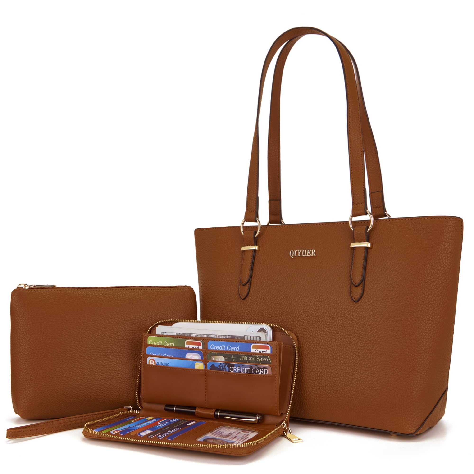 Qiyuer Versatile Daily Purses with RFID Wallet for Women Tote Handbag Set