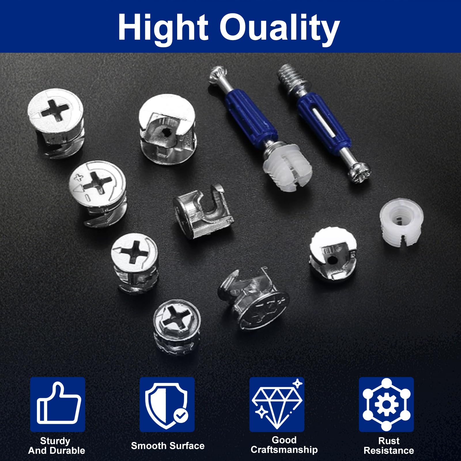 135 PCS Cam Lock Furniture Hardware Kit - Eccentric Wheels, Bolts, Dowels For DIY Assembly & Repair