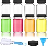 Vista 1 de Botellas de vidrio para zumo con tapas negras, 8 recipientes transparentes reutilizables de 2 onzas, tarro pequeño de boca ancha, ideal