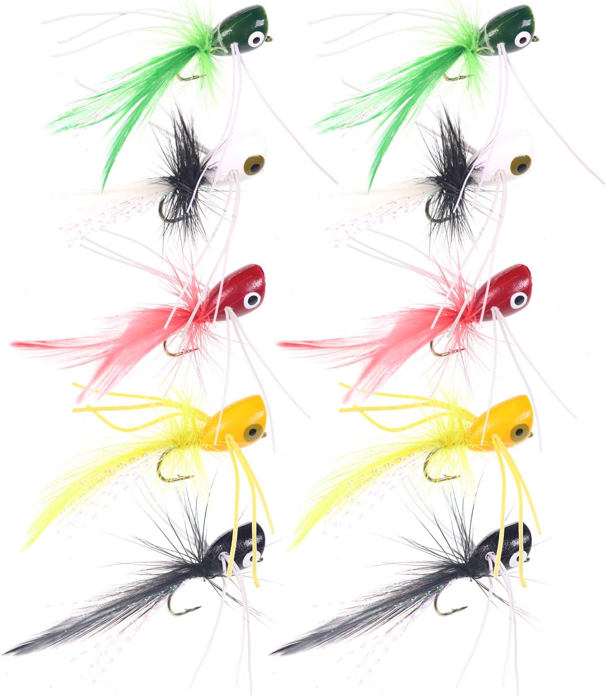 wifreo Fly Fishing Popper Lures for Sunfish Bluegill Crappie Bass Panfish Topwater Popper Fly Fishing/Pack of 10