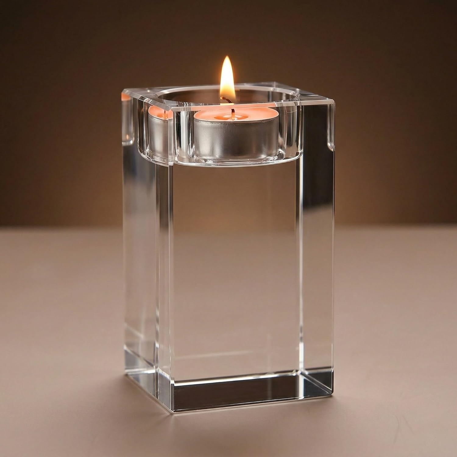 Personalized 3D Photo Crystal Candle Holder - Custom Laser Engraved Glass Memorial Gifts for Mom,Dad,Couples,Her,Him,Wedding & Anniversary,1.95 x 1.95 x 3.15