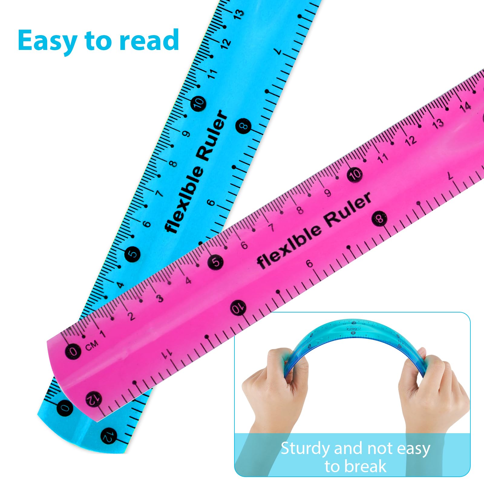 Vin Beauty 2 Pcs Flexible Ruler 30cm/12in Bendable Scale Ruler Plastic Clear Straight Edge Ruler Soft Shatterproof Ruler for Kids Students School Classroom Adults Office Stationary (Pink, Blue) - Image 5