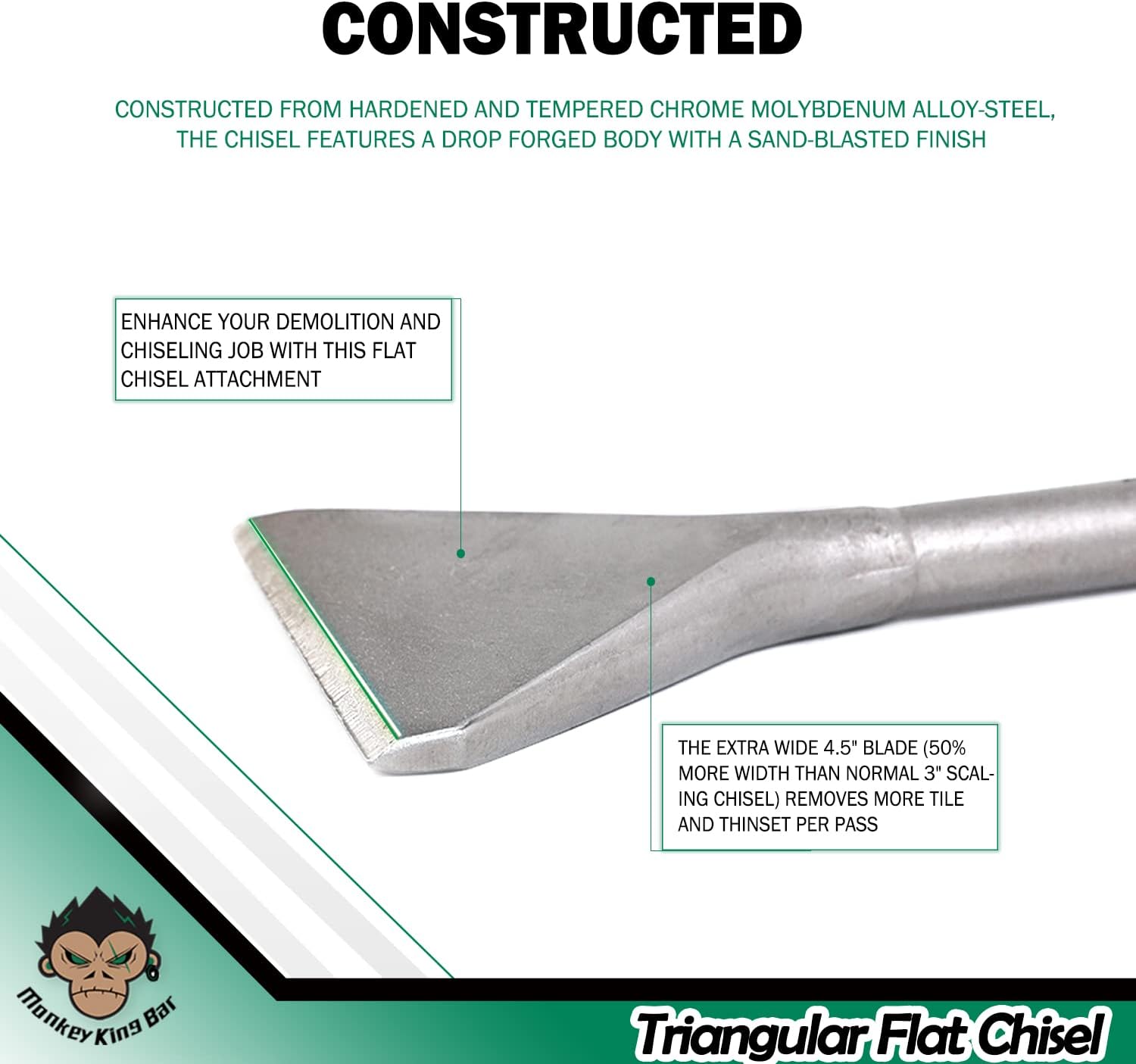 MonkeyKingBar- Sds Max Bits 14"x4.5" Tile Remover Tool- Thinset Removal Triangular SDS MAX Chisel and Floor Scraper Works with 3/4" SDS MAX Hammer Drills