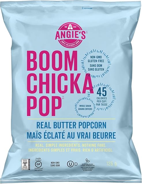 Angie’s BOOMCHICKAPOP Non GMO Gluten Free Vegan Ready-to-Eat Popcorn - Real Butter (125g, 1 Count)