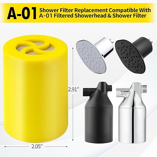 Miniatura 2 de A-01 Filtro de ducha de repuesto compatible con cabezal de ducha y filtro de ducha filtrado Afina, para agua dura, elimina el cloro y otras