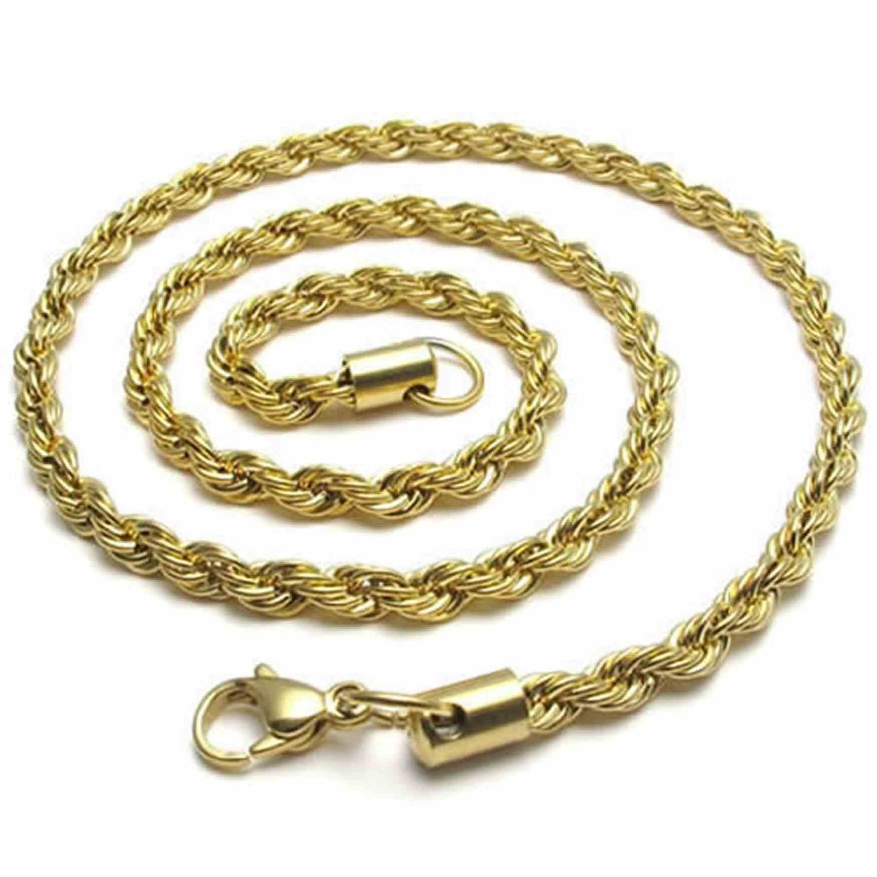 Collier chaîne corde homme or 5mm acier inoxydable idée cadeau