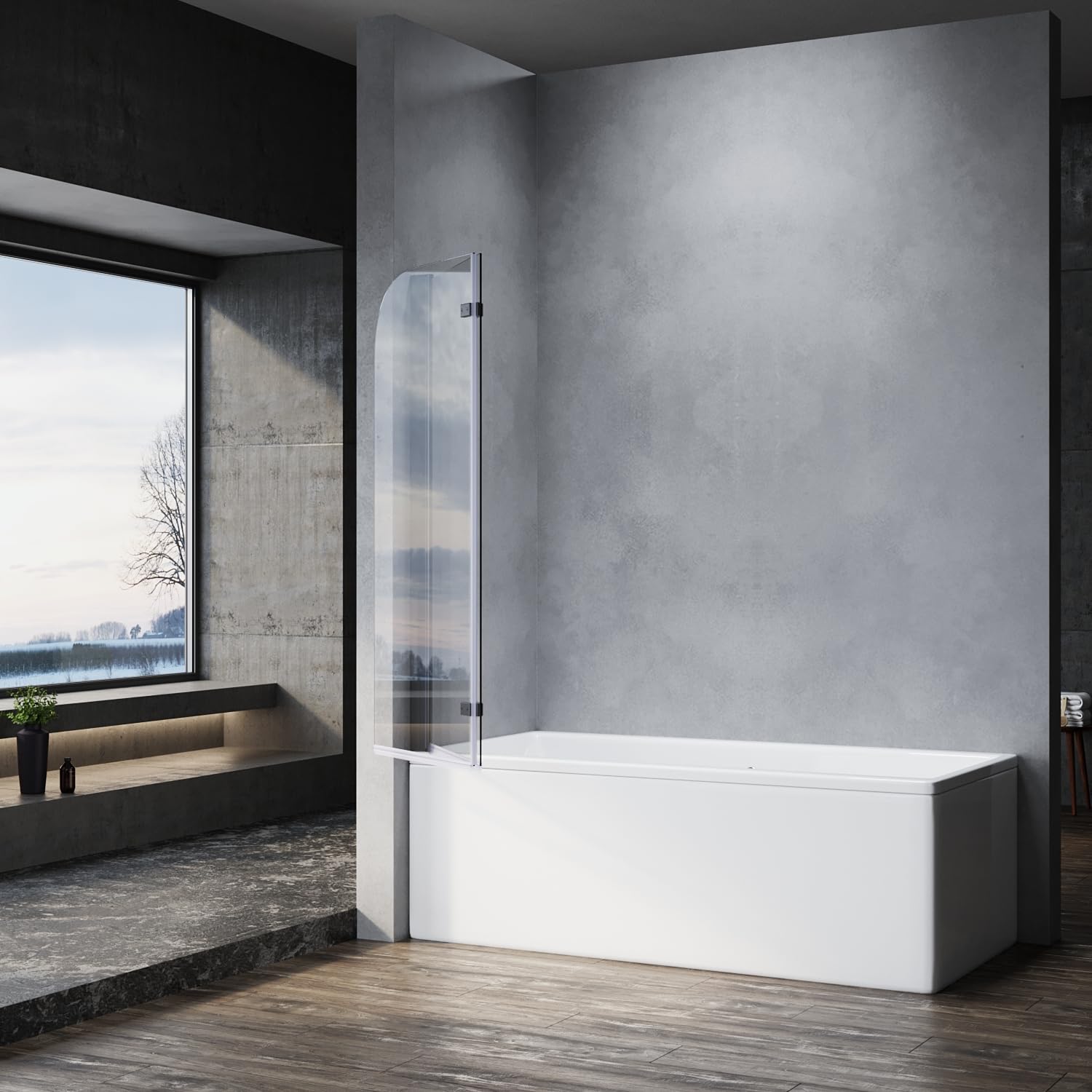 SONNI Box Vasca da Bagno 120x140cm, Di nero Parete Vasca con Dispositivo Pieghevole a 180 °, Vetro Trasparente 6mm Parete Vasca da Bagno Doccia