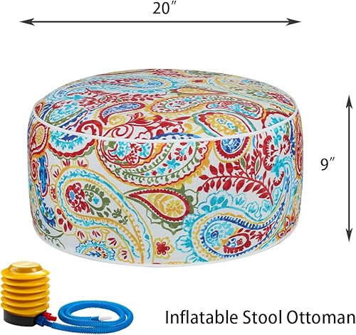 Miniatura 3 de Otomana inflable con bomba, puf otomano para exteriores para patio, impermeable, 20 x 9 pulgadas de alto, reposapiés redondo, reposapiés portátiles