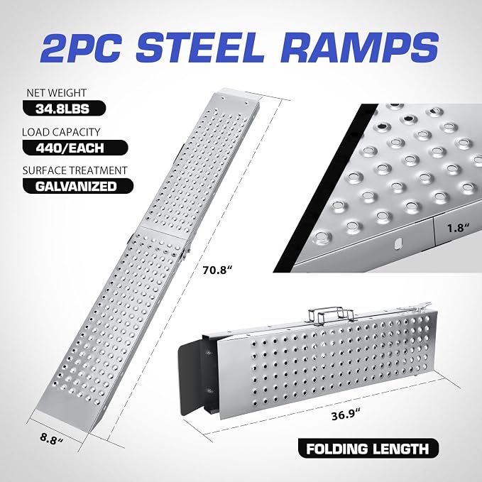 Rampas plegables de uso múltiple para motos, ATV, cortacésped, Tractor 70'' x 9'' miniatura 5