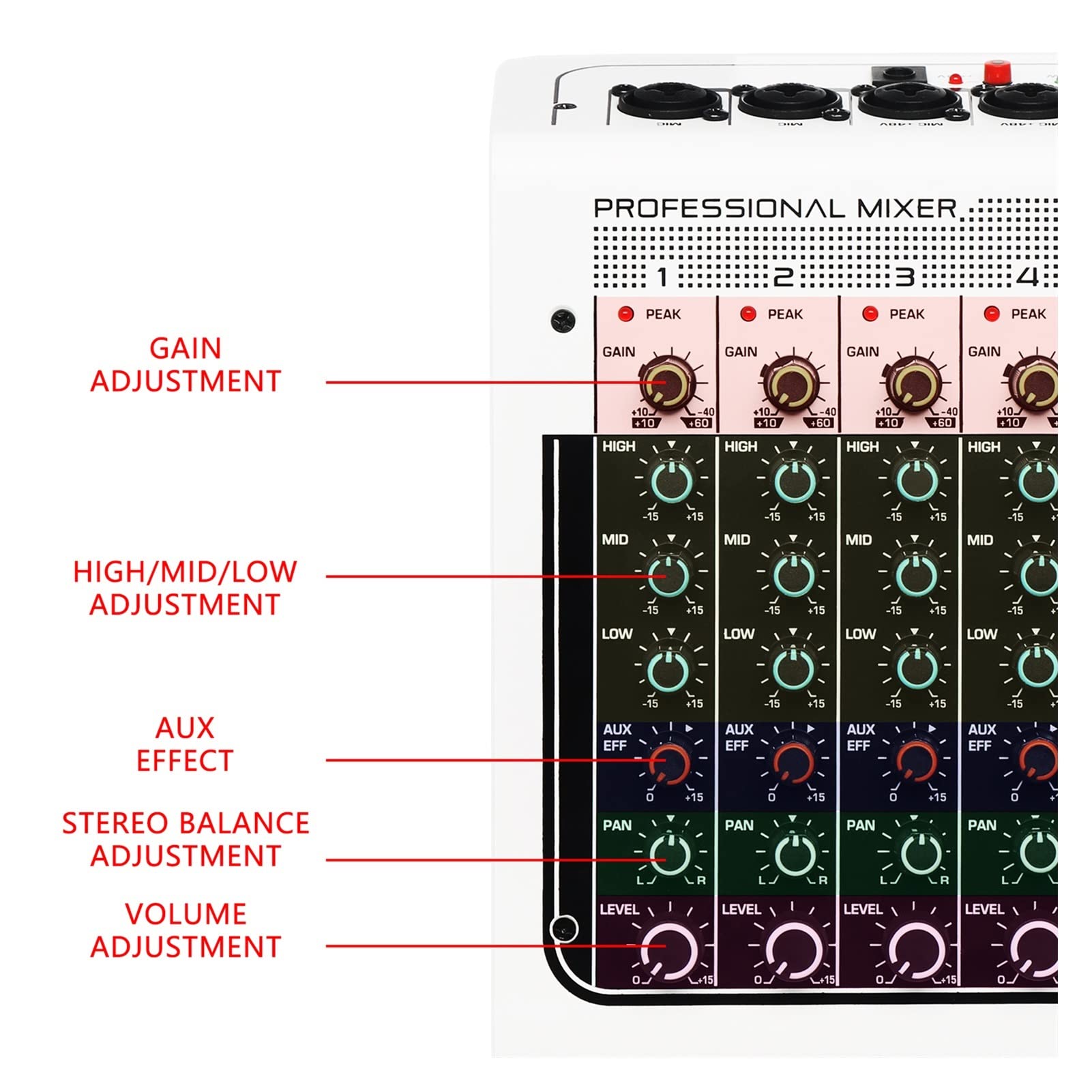 Attrezzatura per DJ per Feste Canale Audio Mixer 6 USB Console di interfaccia della Scheda Audio con Registrazione di Alimentazione Fantasma Bluetooth 48V su PC