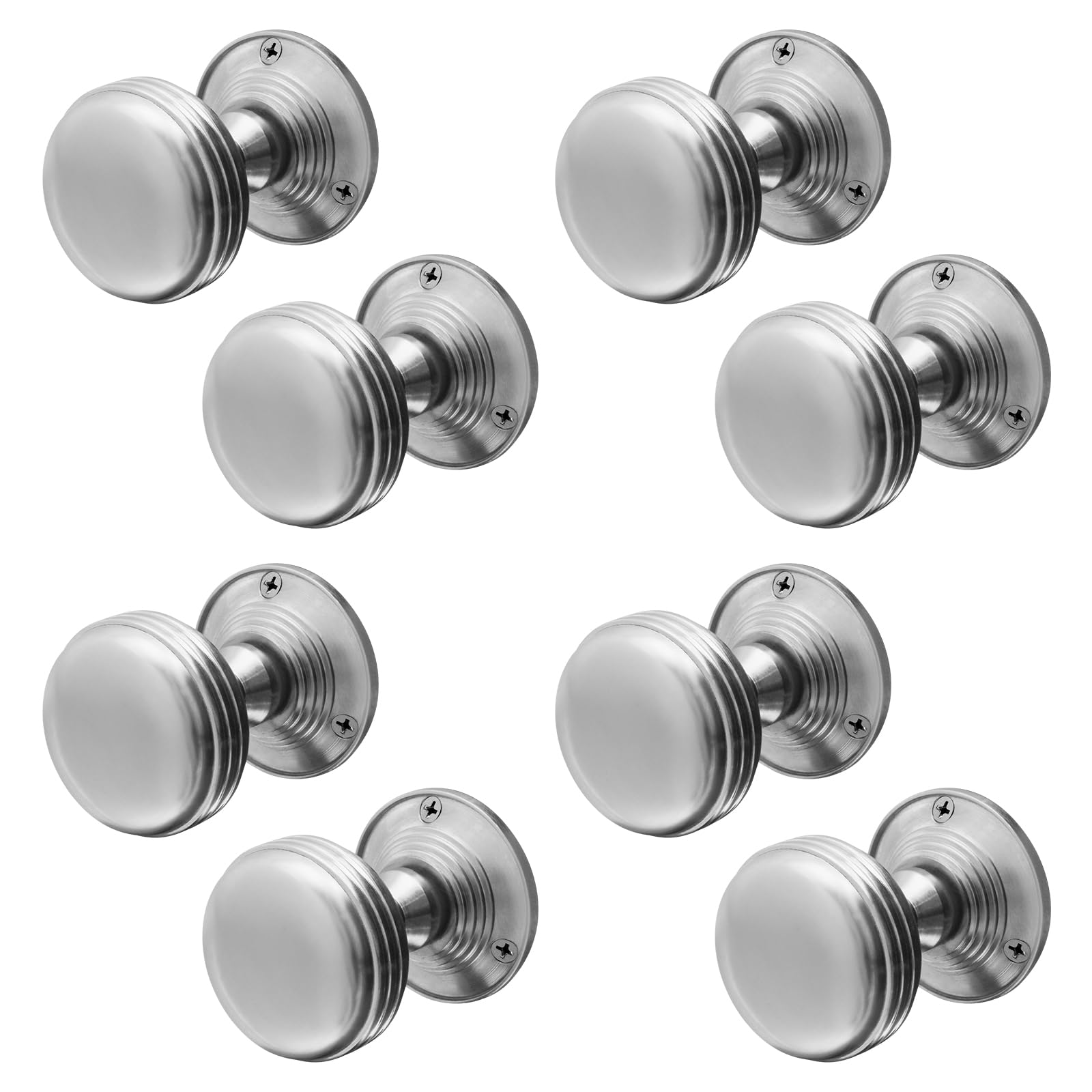 EAI Lined Door Knobs Satin Chrome | 4 Pairs of Mortice Knobs (55mm) for Internal Doors