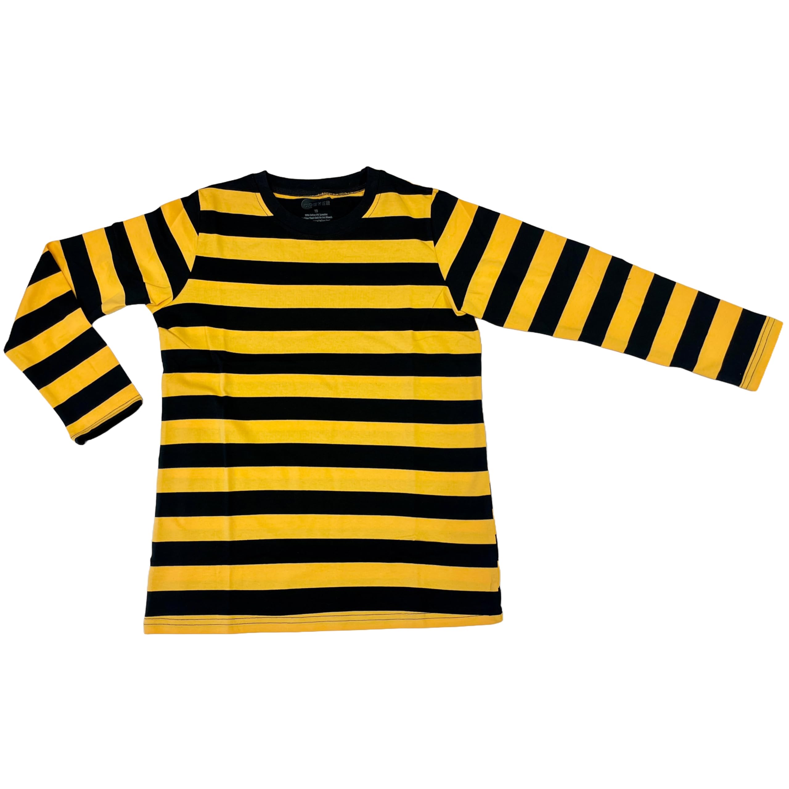 Infant Toddler Soft Cotton Crew Neck Long Sleeve Stripe Shirt-Black/Golden Yellow 5T