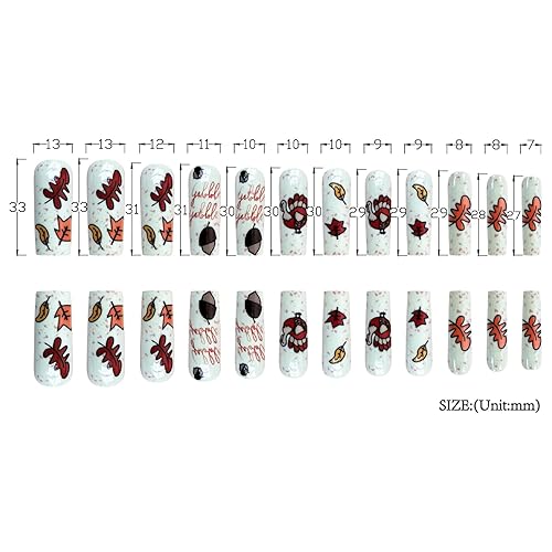 Miniatura 4 de Uñas postizas a presión cuadradas medianas para MABKJLF y Acción de Gracias, color blanco, cobertura completa, hoja de arce, pavo, uñas postizas con