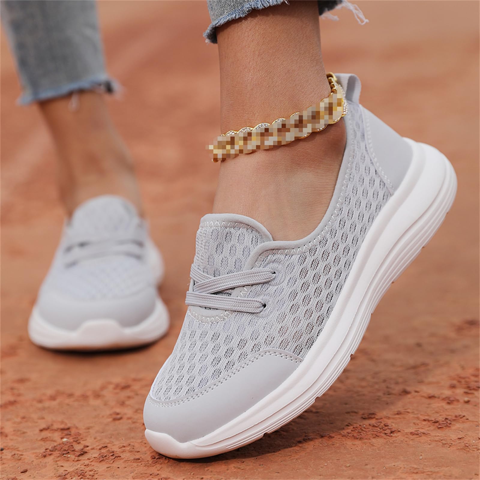 JiuQing Damskie buty do chodzenia typu slip-on Baletki Lekkie buty do biegania Siatkowe buty do biegania Siłownia Casual Sneakers