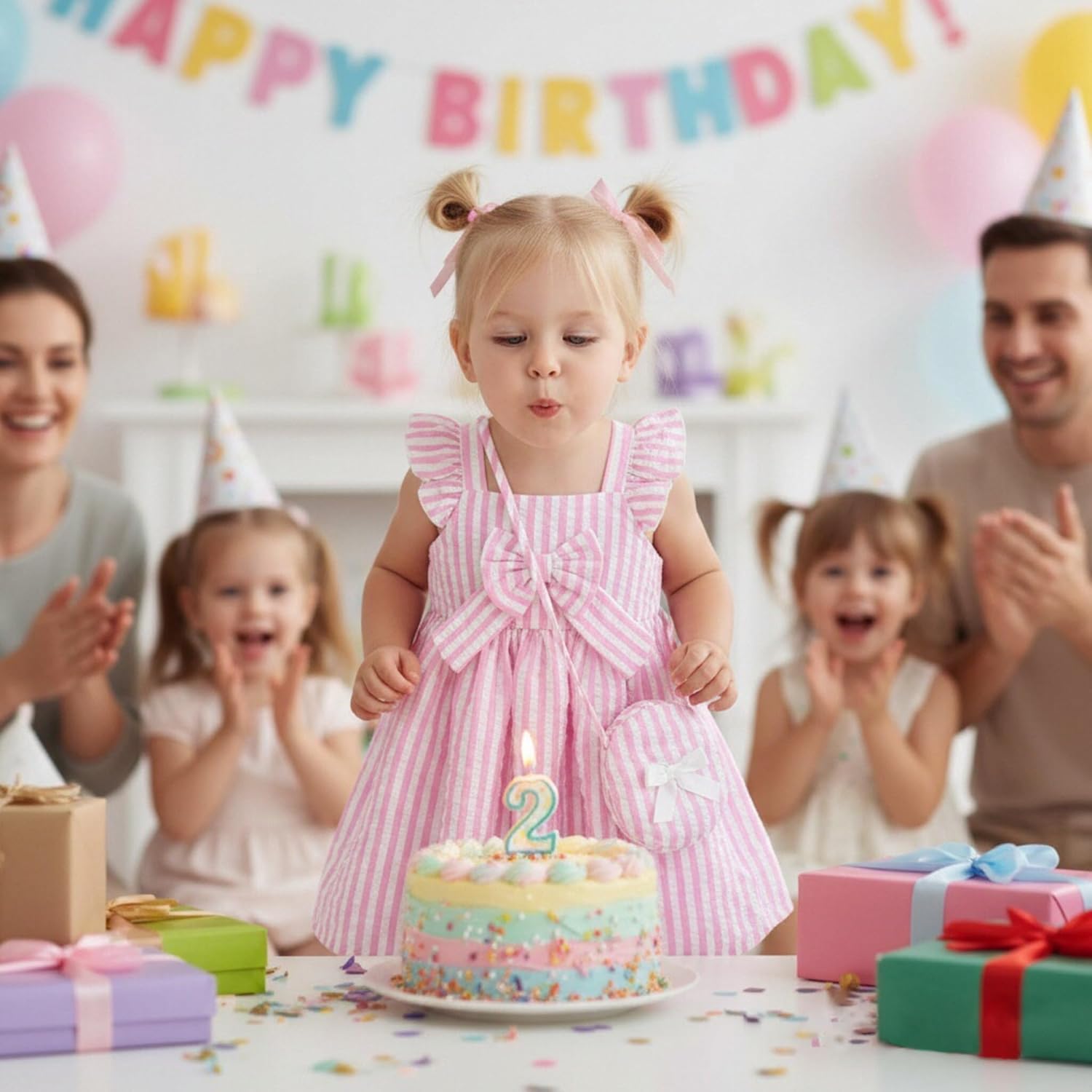 Renotemy Infant Baby Girl Summer Dress Ruffle Flutter Sleeve Bowknot Sundress Gifts Casual Clothes Outfits with Hat and Bag - Image 2