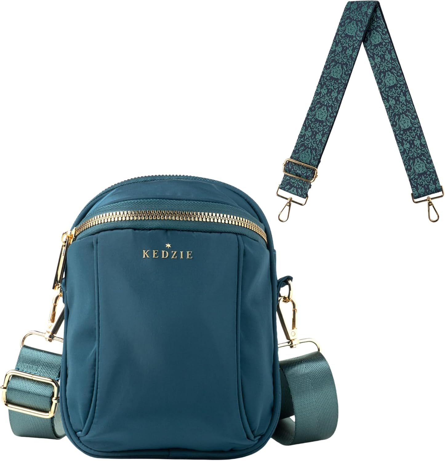 KEDZIE Midtown Crossbody Bag (Teal) & Interchangeable 2-Inch Bag Strap (Viceroy)